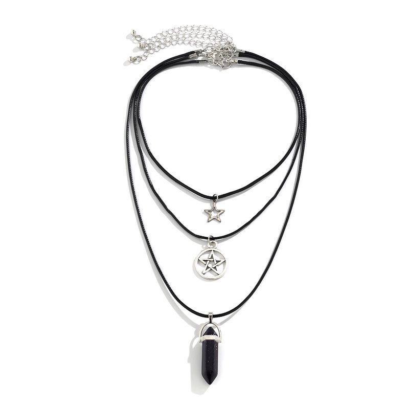 Hazır Stok 3 Adet/Takım Goth Boho Beşgen Yıldız Kristal Deri Balmumu İplik Zincir Kolye Kadınlar için Çok Katmanlı Gerdanlık Cadılar Bayramı_voghion.com