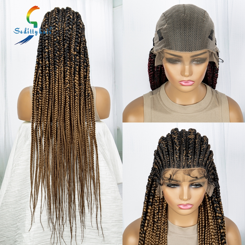 Full lace custom heavy-duty hand hook braid, large and small strand braid, long women's festive synthetic fiber wig_voghion.com