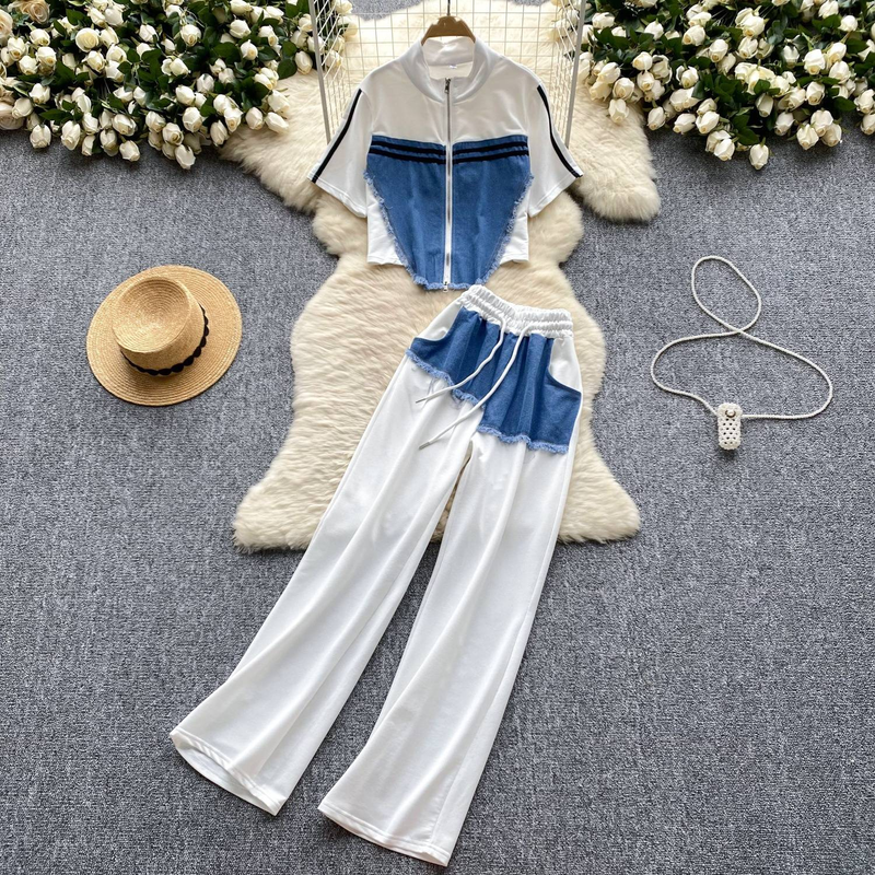 Women's Clothing denim patchwork distressed suit_voghion.com