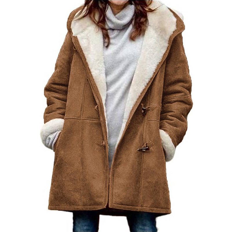 Coats Women Wool Thick Hooded Coat Pockets Single Breasted Full Sleeve Splice Jackets Warm Casual Blend Regular Autumn Winter_voghion.com