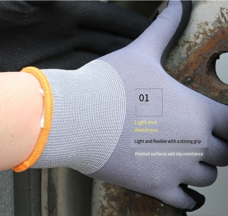 15 Gauge Komfortable, rutschfeste Arbeitshandschuhe aus mattiertem Nylon mit Salzsprühnebel, ölbeständige Handschuhe für die Handhabung mechanischer Wartungsarbeiten_voghion.com
