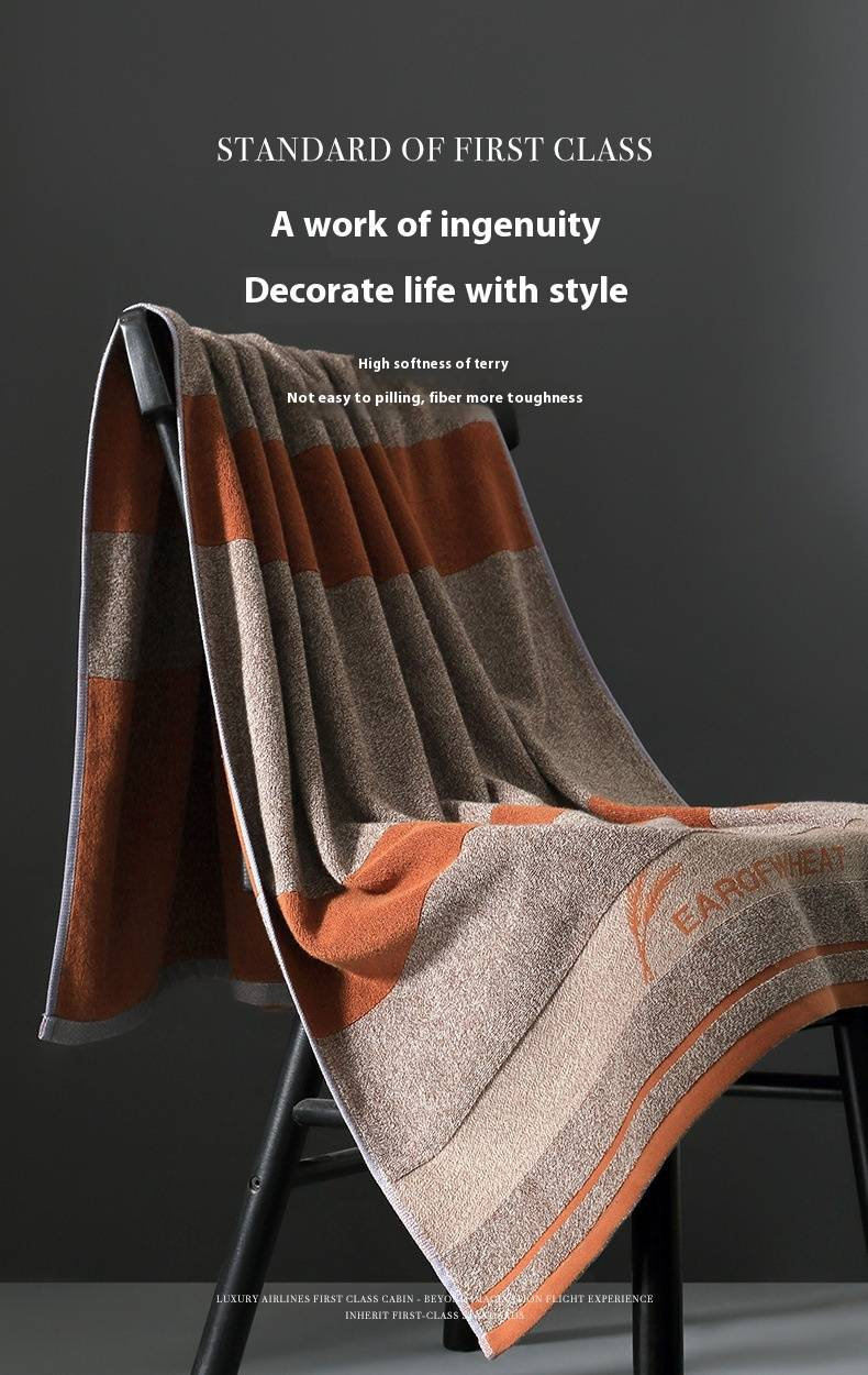 Luxury Embroidered 100% Cotton Wide Striped Bath Towel - Premium Absorbent & Quick-Dry Soft & Lint-Free For Men & Women_voghion.com