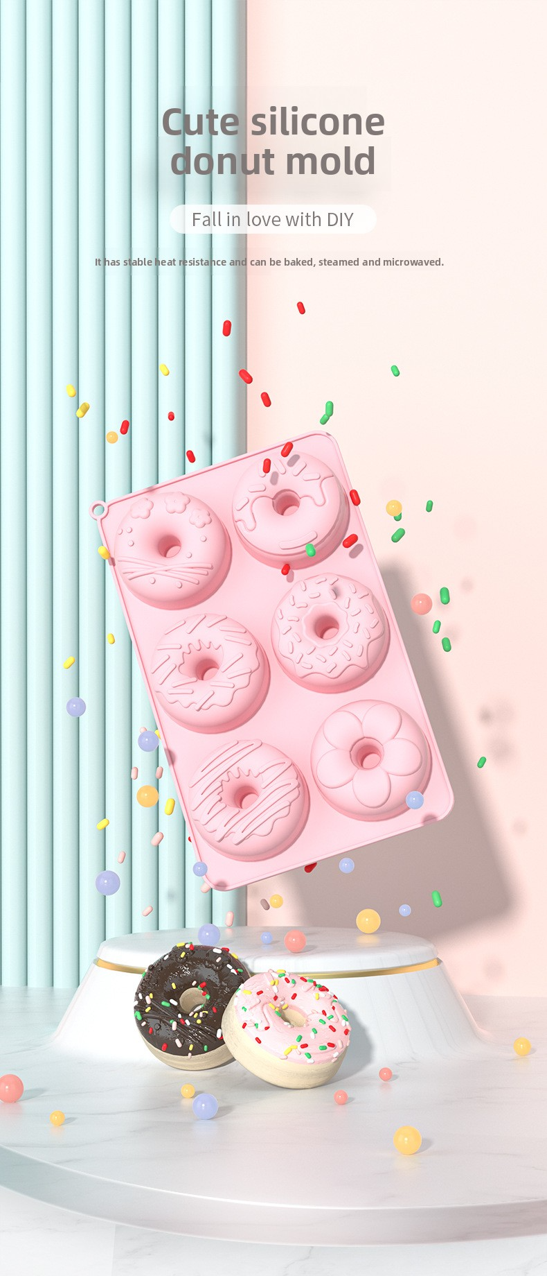 6-Cavity Silicone Donut Mold - Heat-Resistant Baking Tray For Cake Cookies & Chocolate Food-Grade DIY Dessert Tool_voghion.com