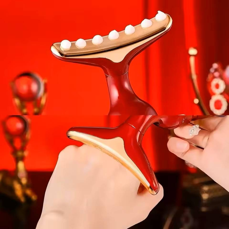 Portable Multifunctional Beauty Instrument, Lifting Electric Massage Induction Instrument, Home Facial Three-in-one Beauty Instrument Skin Care Instrument (red)_voghion.com