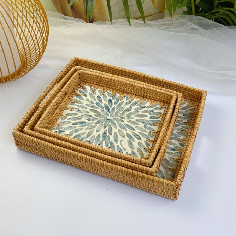 Creative Wicker Woven Colorful Shell Fruit Plate, Decorative Ornaments, Jewelry Storage Tray, Tea Storage Tray, Storage Basket_voghion.com