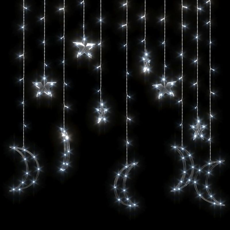 Star and Moon Fairy Lights Remote Control 138 LED Cold White_voghion.com