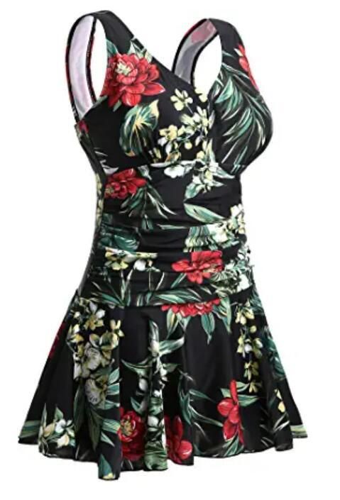 Traje de baño conservador de una pieza con estampado de cerezas para mujer, de talla grande, que cubre el vientre y adelgaza las aguas termales_voghion.com