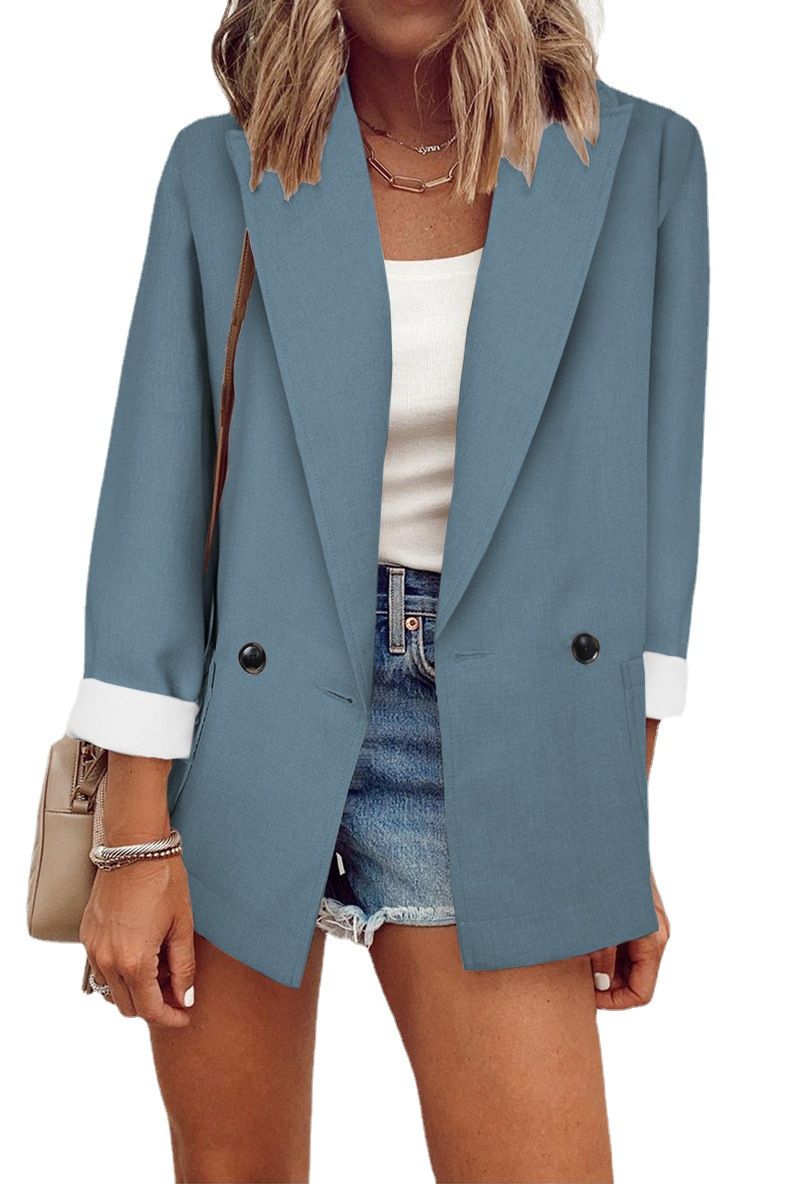 Giacca da donna primaverile e autunnale a maniche lunghe in tinta unita alla moda_voghion.com
