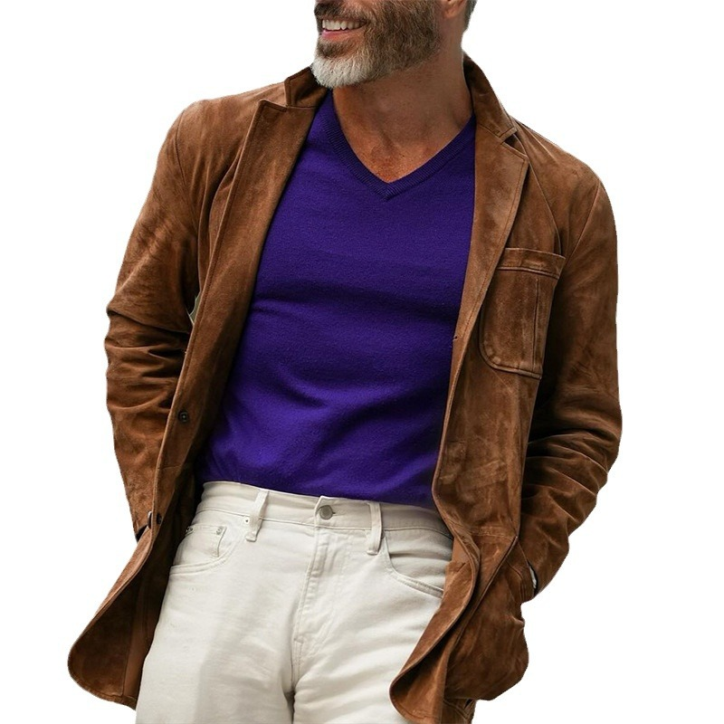Suitable For All Seasons 2025 Autumn Winter New Men's Turn-down Collar Solid Color Button Jacket Coat_voghion.com
