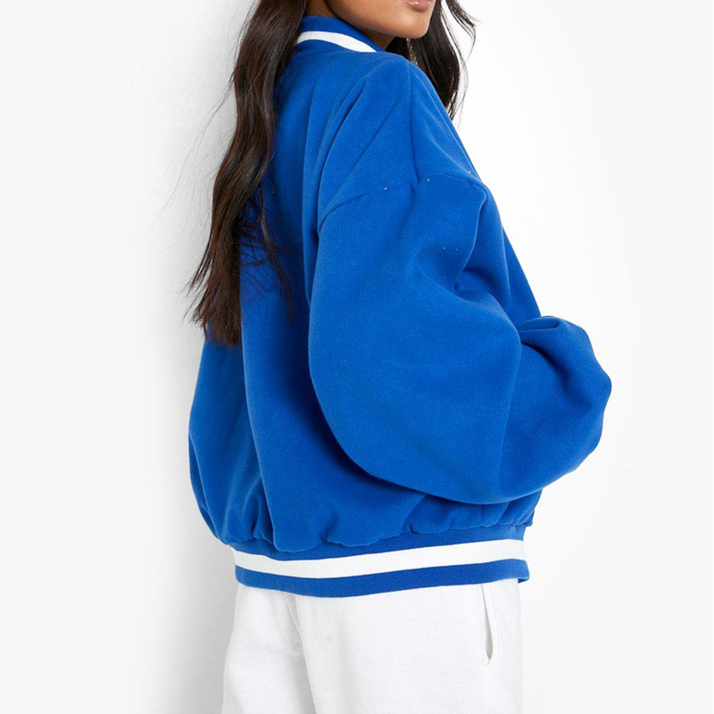 Chaqueta de béisbol engrosada de lana con letras para mujer_voghion.com
