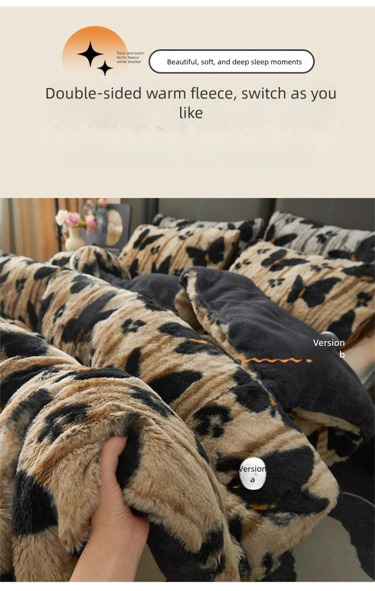 Trapunta invernale autoriscaldante ultra spessa con fodera in pile con stampa leopardata, calda e double-face, per dormitorio color latte_voghion.com