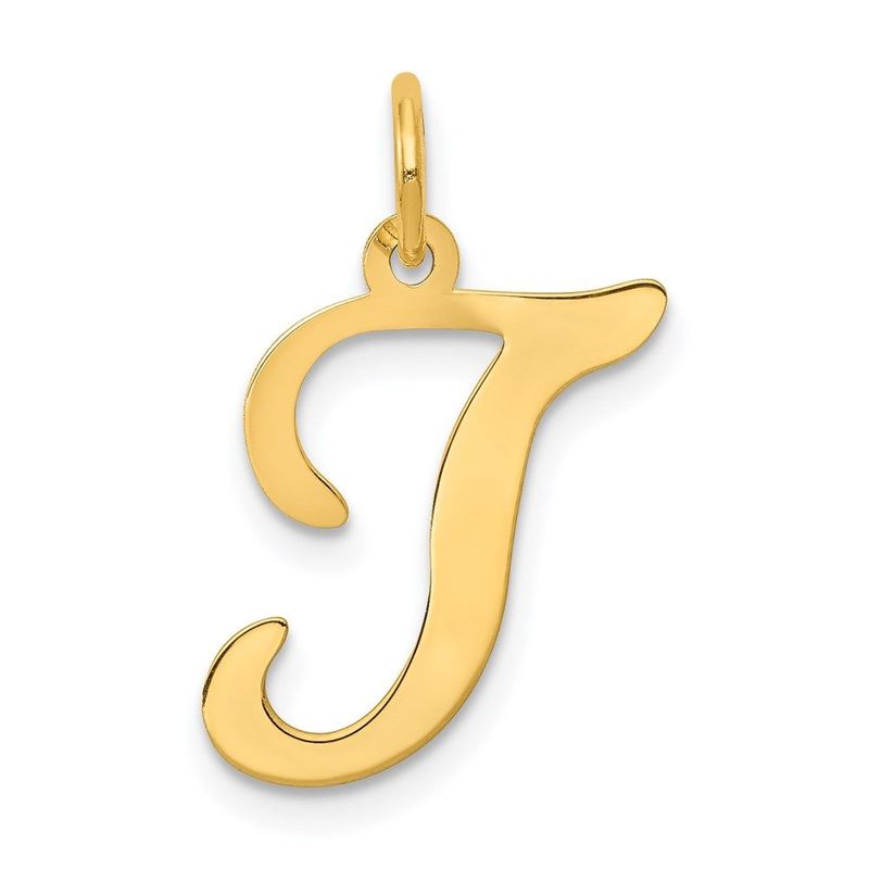 14KY Script Letter T Initial Charm_voghion.com