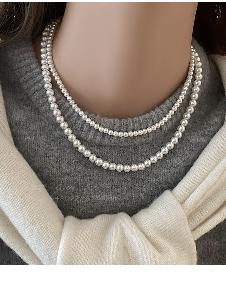 Colar feminino com contas de fivela redonda magnética de pérola branca 2024, nova corrente de clavícula, joia elegante para mulheres_voghion.com