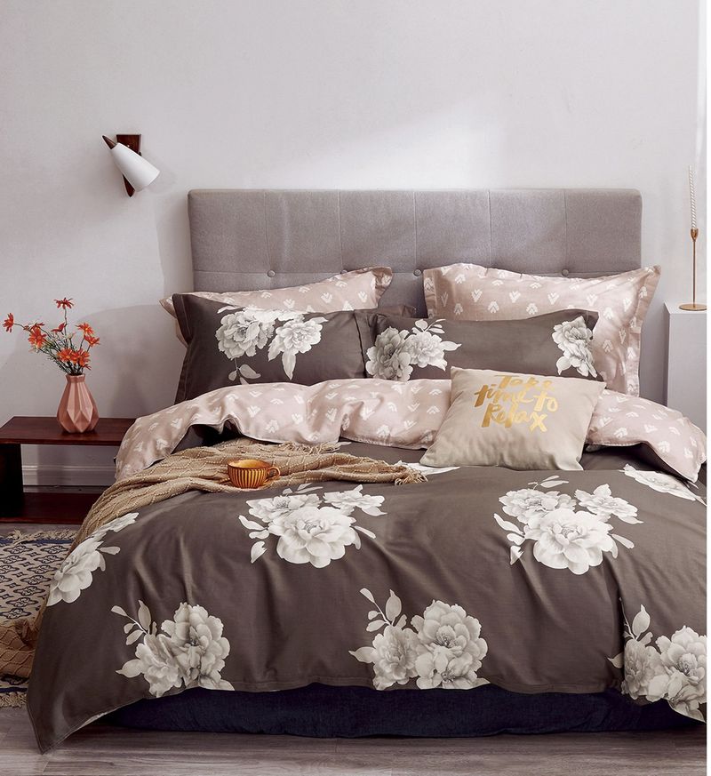Marrisa Brown Floral 100% Cotton Comforter Set_voghion.com