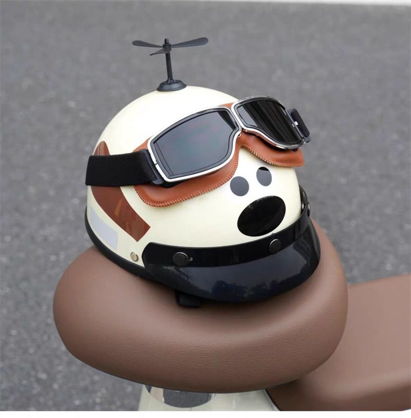 Geschikt voor warmte met gehoorbescherming Cartoon hond elektrische fiets halve veiligheidshelm ouder-kind_voghion.com