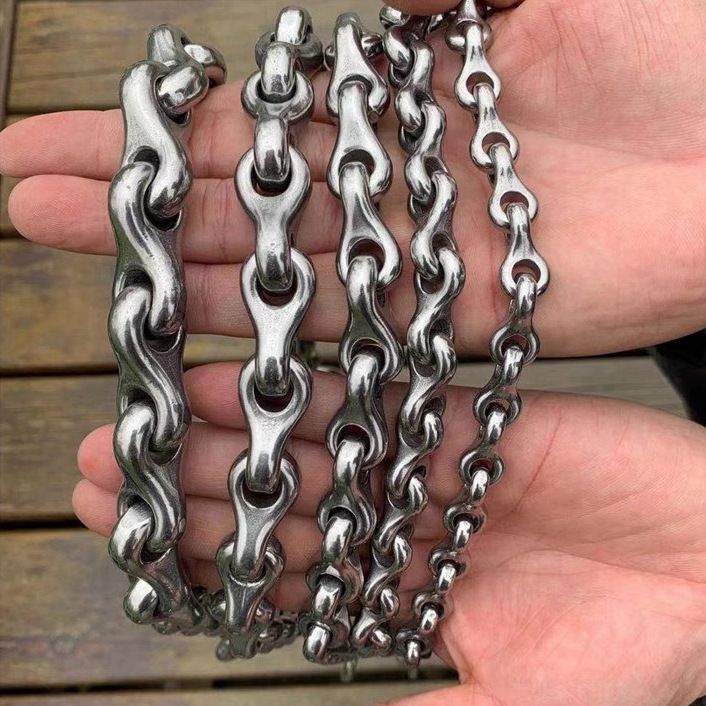 Dragon Bone Leather Handle Stainless Steel Leash For Medium And Large Dogs, Anti-Bite Leash, Durable Dog Chain_voghion.com