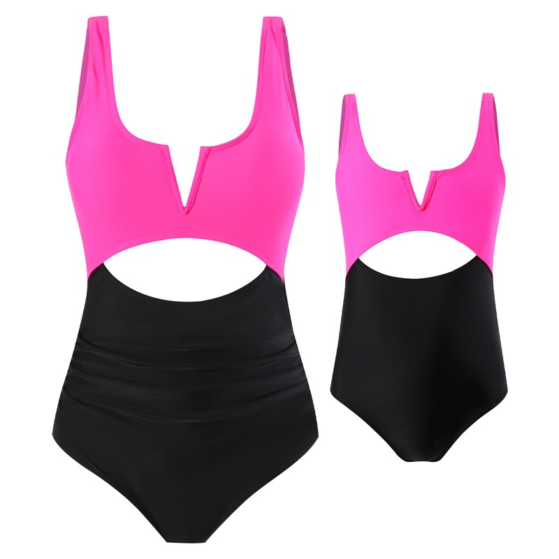 Maillot de bain familial maillot de bain nylon match couleur maillot de bain familial Huludao ins vent maillot de bain une pièce_voghion.com