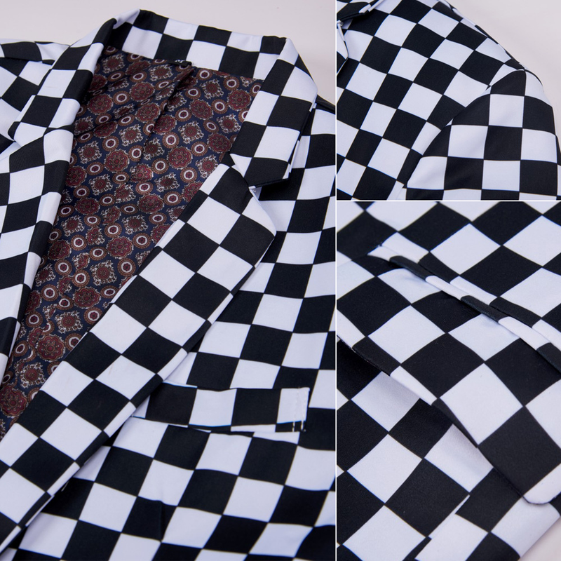 abbigliamento abito stampato a quadri bianco e nero giacca casual da uomo ospite parrucchiere completo ral_voghion.com