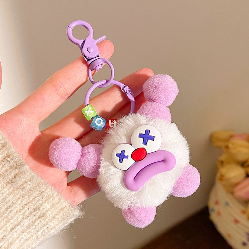 Porte-clés en forme de boule de fourrure mignonne et moche avec une grande bouche, porte-clés intéressant en forme de bouche de saucisse, pendentif de sac cadeau créatif et original pour couple et copines_voghion.com