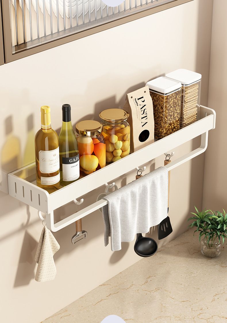 Scaffale per condimenti senza punzonatura a parete per forniture da cucina, scaffale per riporre la cucina, scaffale per cucina bianco_voghion.com