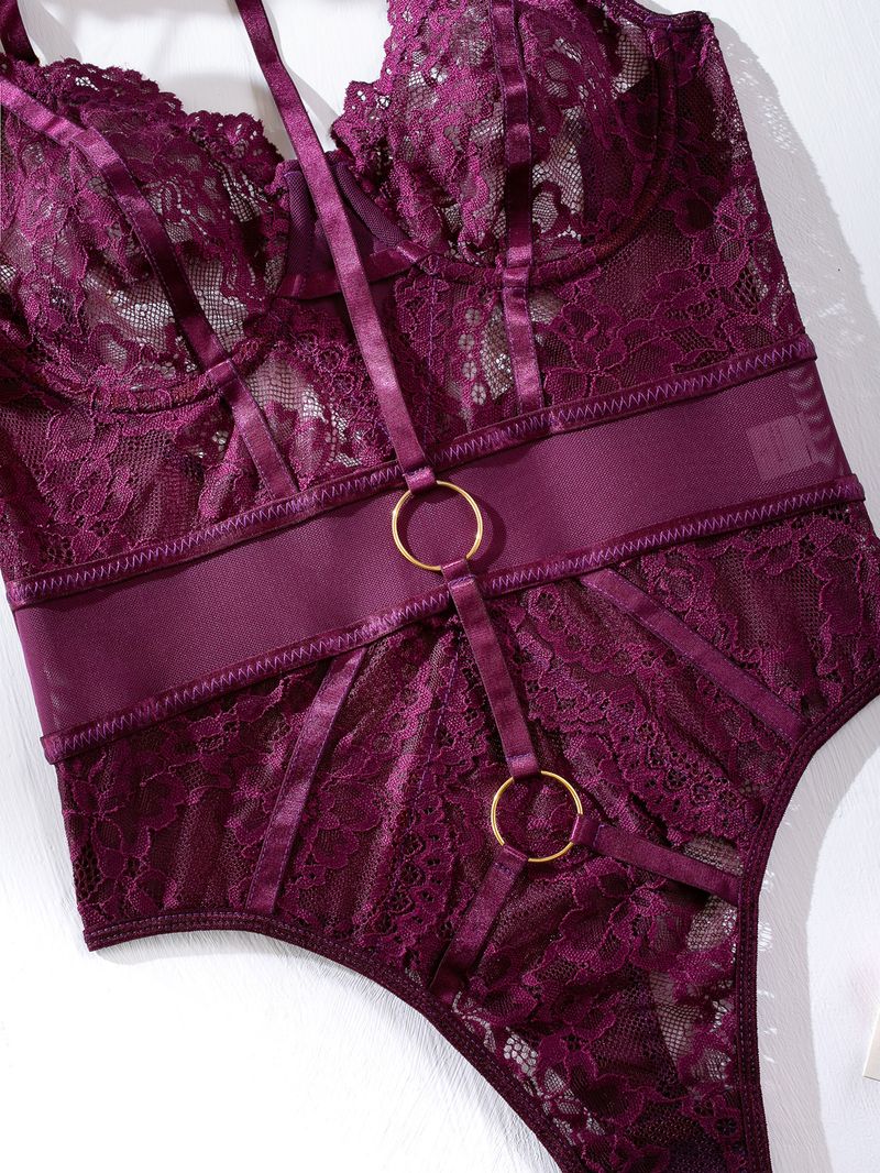 Damenbekleidung Außenhandel 2023 Neue sexy Dessous Sexy durchsichtiger, geraffter, schmaler Neckholder, rückenfreier Einteiler M2908_voghion.com