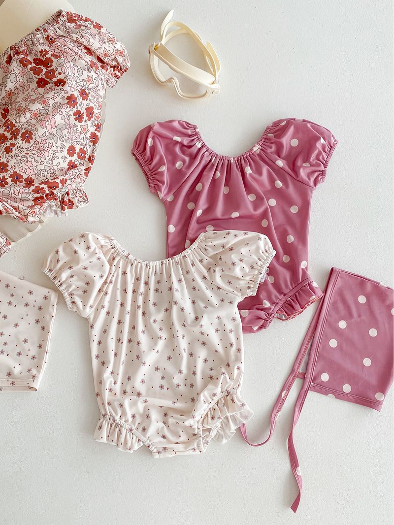 Maillot de bain d'été coréen pour filles, bulle à la mode pour bébé, mignon, manches courtes, une pièce enveloppée, bas, imperméable, chapeau de natation_voghion.com