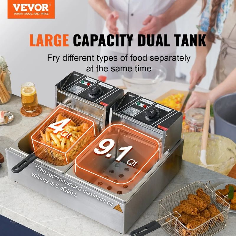 Fryer Fryer Commercial Deep Dual 1500W Detachable 9.1Qt Countertop Electric Tanks Deep_voghion.com