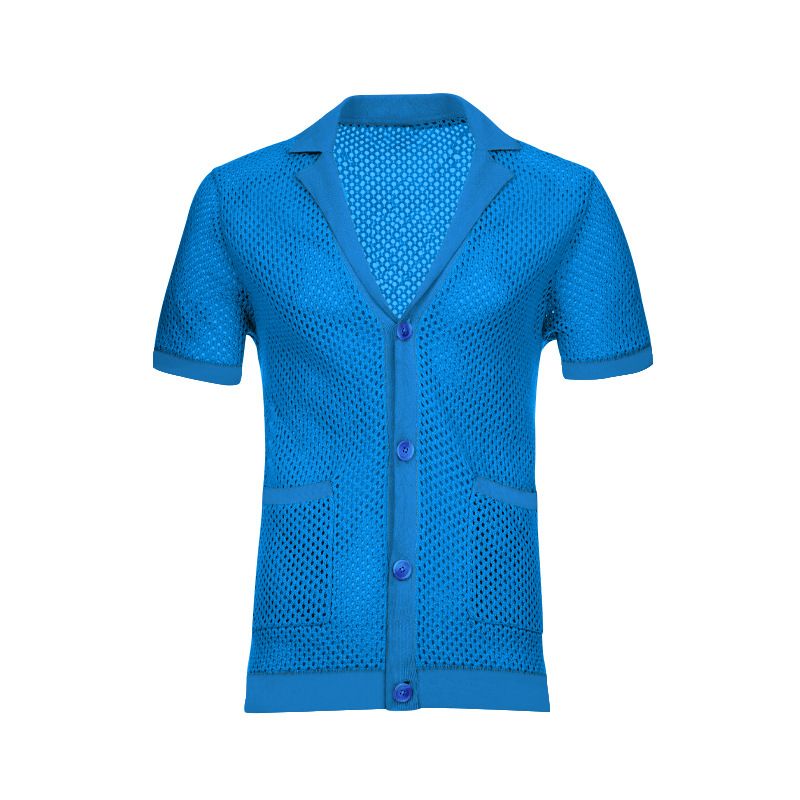 Herrenbekleidung Herrenmode aushöhlen durchsichtig cool lässig dünne Oberbekleidung Herren Kurzarm Shorts Set_voghion.com