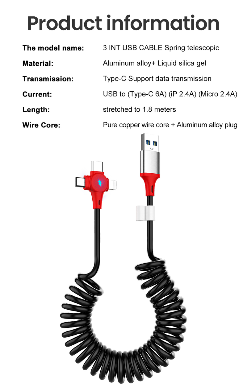 5A 3in1 1.8M Lente Oplaadkabel USB A naar Micro USB Type-C voor iPhone Snel Opladen datakabel Huawei Samsu_voghion.com