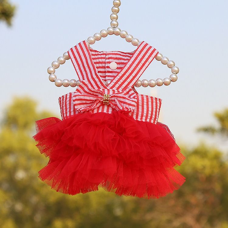Spring Summer New Dog Cat Clothes Pet Striped Strap Mesh Dress For Small And Medium Dogs_voghion.com