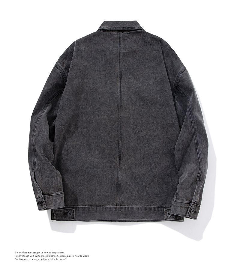 Lässige, dreidimensionale, aufgesetzte Tasche für den Winter, einreihige, jugendliche, gewöhnliche, graue, lockere Jacke aus Baumwolle für den Winter_voghion.com