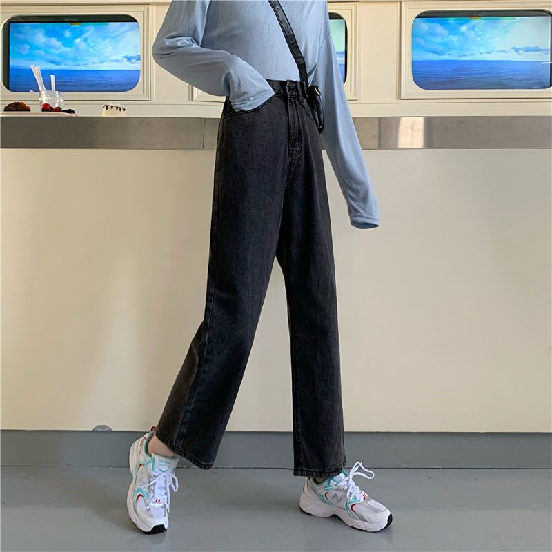 Jeans a vita alta larghi e dritti da donna in stile Hong Kong, statura bassa per i padri, sottili, gambe larghe, lunghi_voghion.com