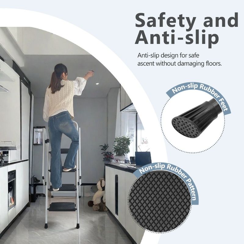 Light Stool Handle Antiskid Fourstep Pedal Ladde Multipurpose Wide Fourstep White Ladder Folding Safety And Strong Steel Ladder_voghion.com