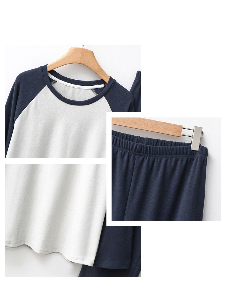 Herren-Pyjama-Set mit kontrastfarbenen Schultern und Rundhalsausschnitt, Pullover, Heimanzug, weich und bequem_voghion.com