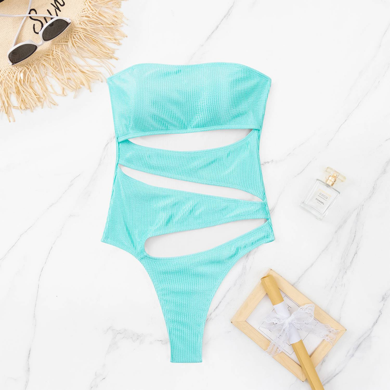 Maillot de bain une pièce européen et américain, couleur unie, rayé, Bikini, transfrontalier, Sexy, tissu léger, nouvelle collection 2024_voghion.com