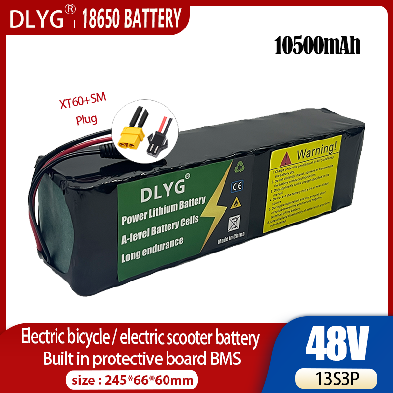 48 V 10,5 Ah 18650 Wiederaufladbarer Lithium-Akku 13S3P 500 W Leistung Elektro-Fahrrad-Akku, Elektro-Scooter-Akku XT60 + DC-STECKER_voghion.com