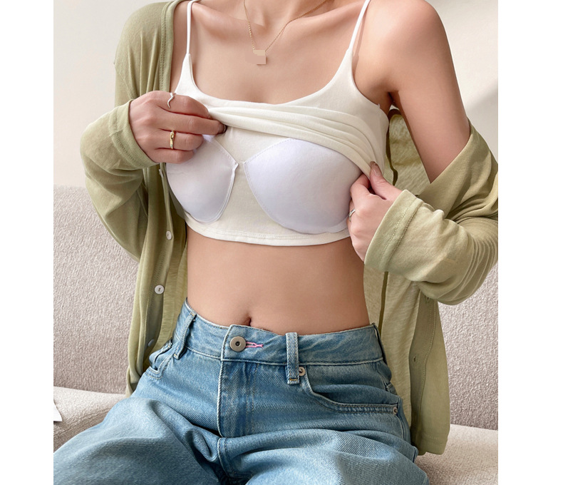Sous-vêtements intimes pour femmes, coussinet de poitrine intégré, bonnet fixe, petites bretelles, débardeur pour femmes, design court intérieur printemps et été_voghion.com