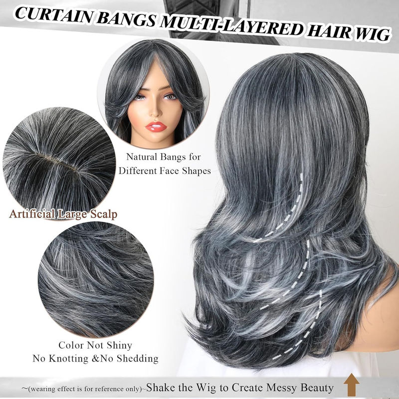 Kairuisi Grey Middle Part Long Wavy Synthetic Wig For Women – Natural Looking, Voluminous Heat Resistant Fiber, Fashionable & Comfortable Wig_voghion.com
