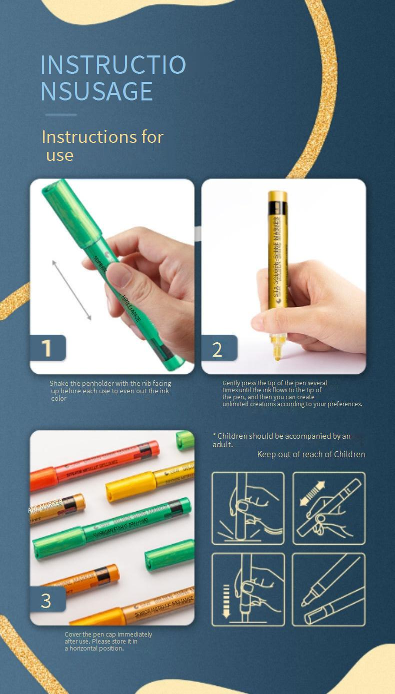 Marcadores de pintura metalizada Super Gold: punta de 2 mm, resistentes al agua, colores vibrantes para arte, bricolaje y manualidades._voghion.com