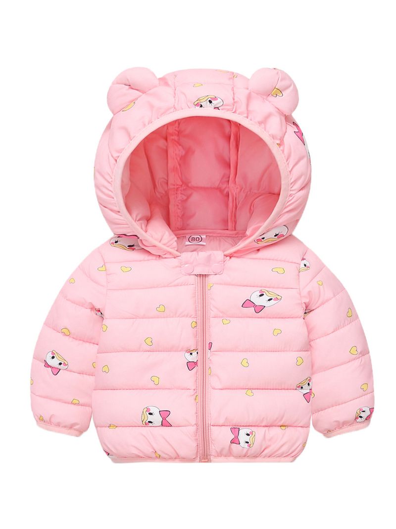 Giacca invernale per bambini con orecchie di animali - Cappotto imbottito leggero per bambini e bambine, morbido capospalla con cappuccio in poliestere per neonati e bambini piccoli (80-120 cm)_voghion.com
