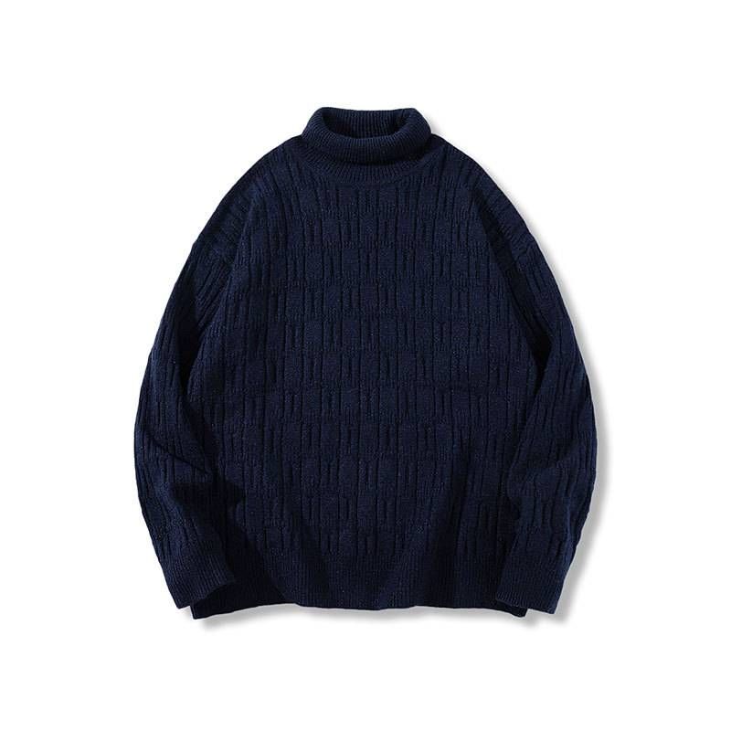Pull col montant pour homme – Pull oversize en maille torsadée avec jacquard subtil, 94 % polyester et 6 % laine mélangée (S/M/L/XL)_voghion.com