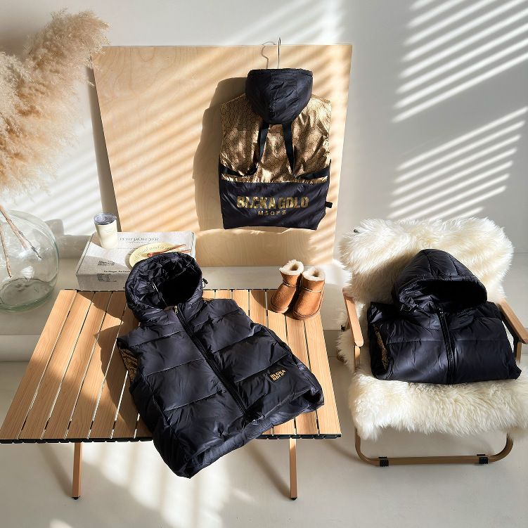 Gilet imbottito nero con cappuccio per bambini, autunno e inverno, per mamma e bambini - Caldo capospalla invernale e autunnale per ragazzi e ragazze (120-170 cm)_voghion.com