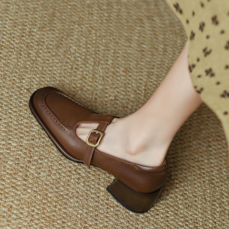 British Style Small Leather Shoes For Women, Niche Design, Medium And Thick Heels, Women's Shoes,French Retro Brown Shallow Mouth Single Shoes_voghion.com
