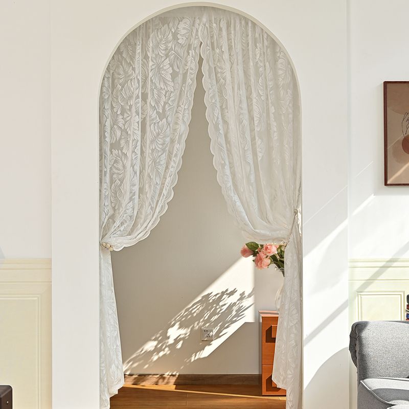 Leaf Door Curtain Rod Warp Knitted Lace White Solid Color Window Screen Curtain_voghion.com