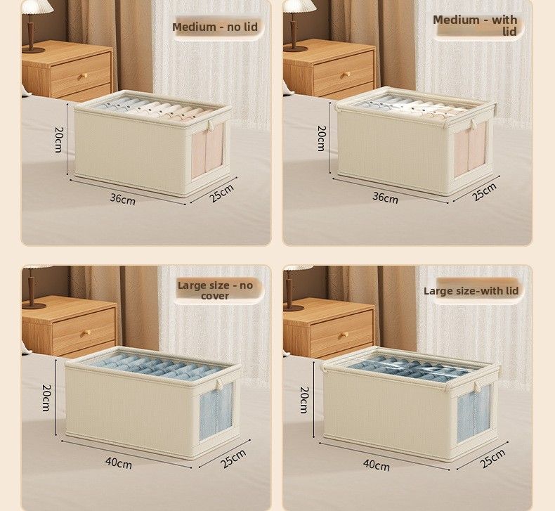 Oxford Cloth Windowed Visible Clothing With Lid For Home Use, Fabric Wardrobe Storage Bin, Large Organizer Box_voghion.com