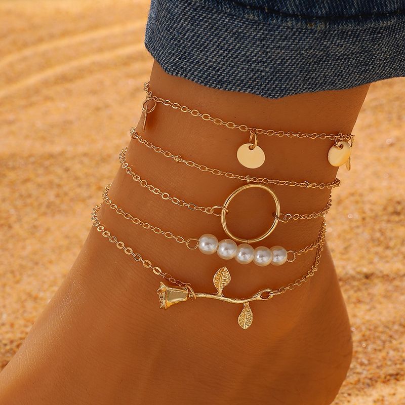 Mehrschichtiges Ins Niche Sexy Vielseitiges Strand-Fußkettchen-Mädchen-Fußschmuckset_voghion.com