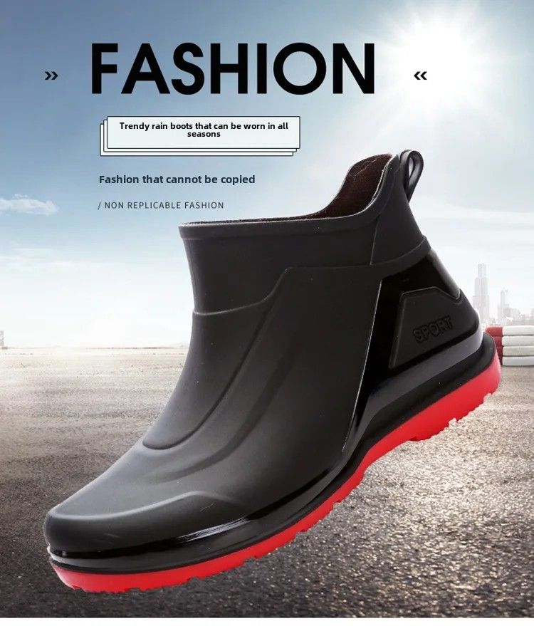 Cizme de ploaie pentru bărbați la modă, scurte, antiderapante, cu butuc mediu, croite, din fleece, pantofi de bucătărie pentru exterior_voghion.com