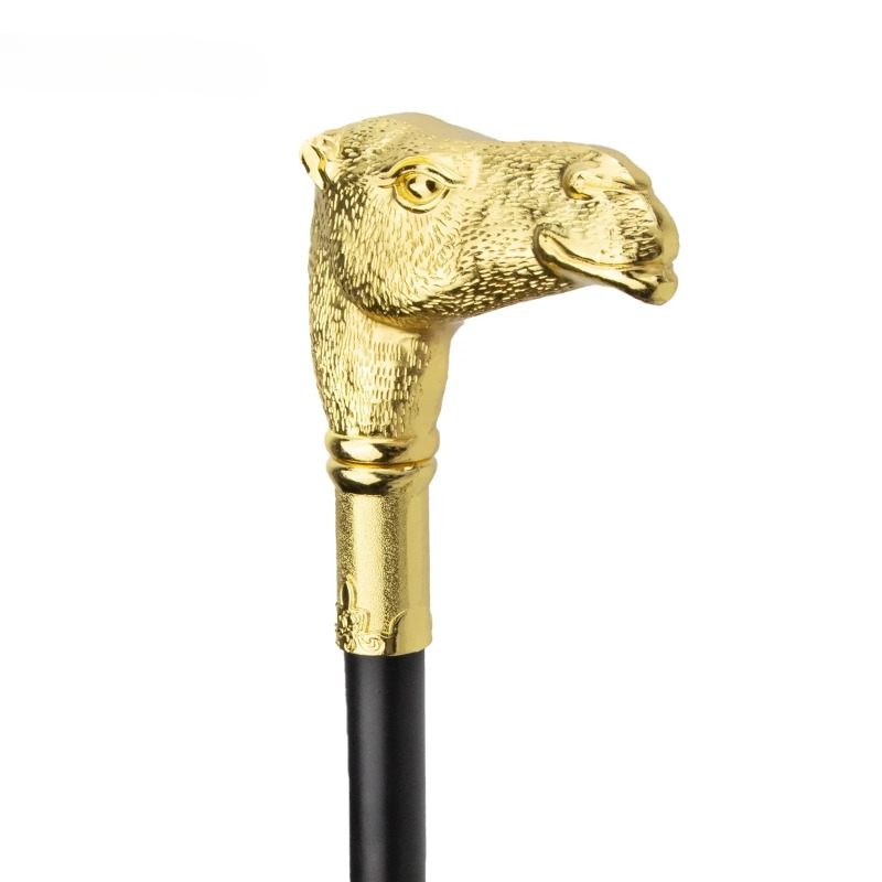 Golden Camel Head Walking Cane Fashion Walking Stick Gentleman Luxury Crosier Knob Walking Stick 93cm_voghion.com