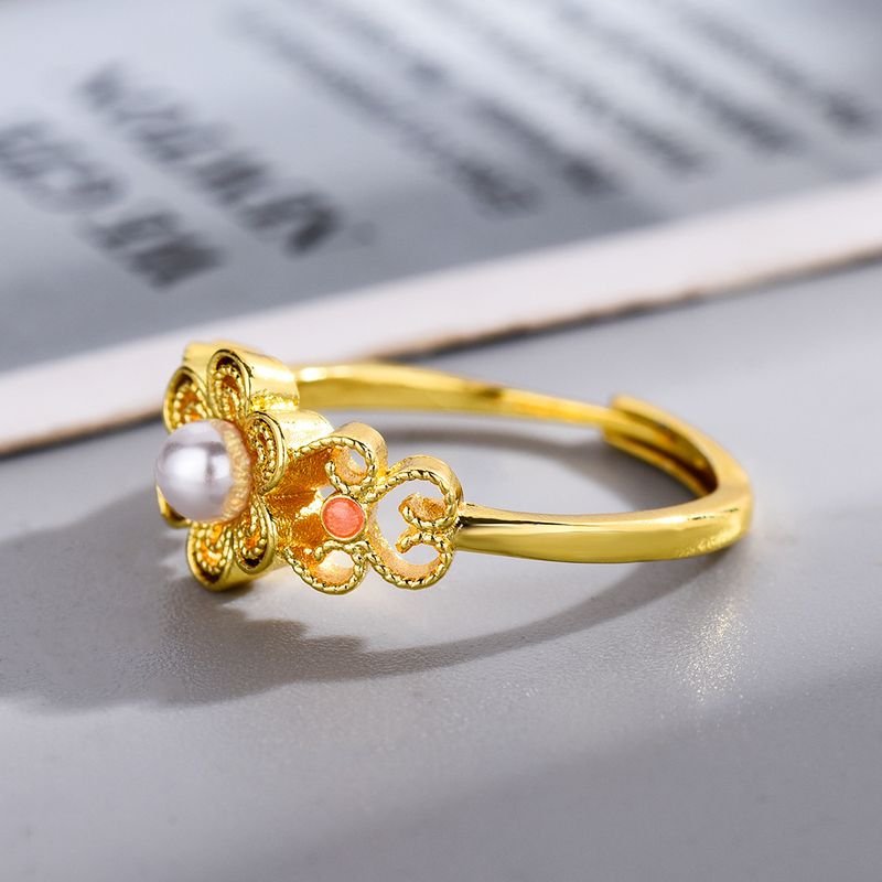 New Alice Bead Drop Glue Gold Plated Ring For Women, Light Luxury, Niche Design, Finger Ring, Cold Style_voghion.com