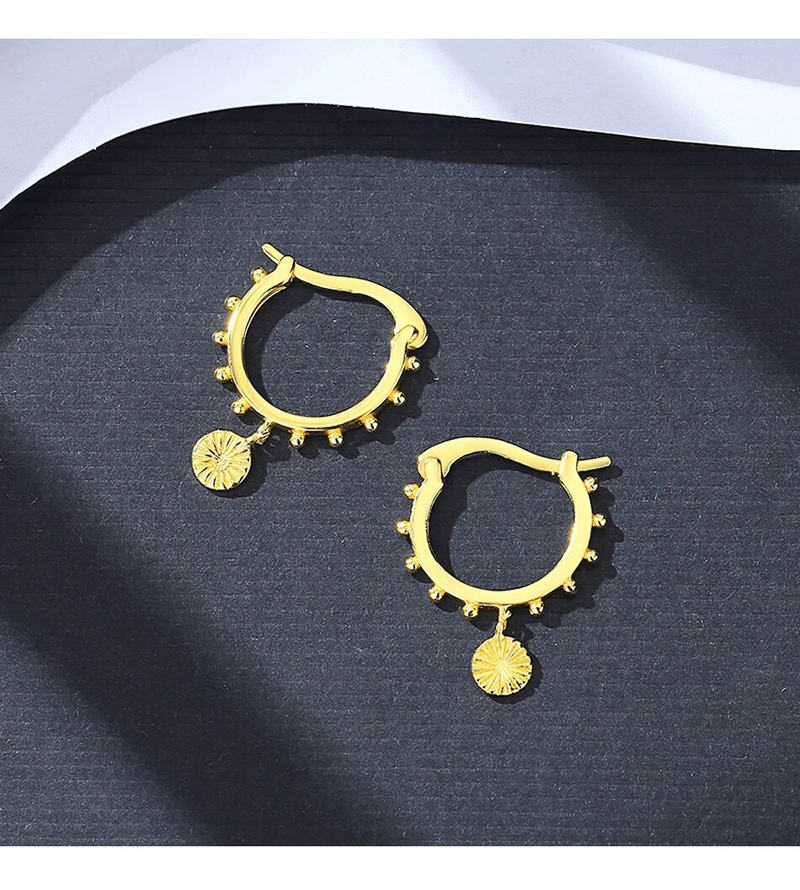Orecchini a cerchio rotondi placcati in oro semplici a forma di sole in argento sterling di lusso con pendente a forma di sole per gioielli da sposa da donna_voghion.com
